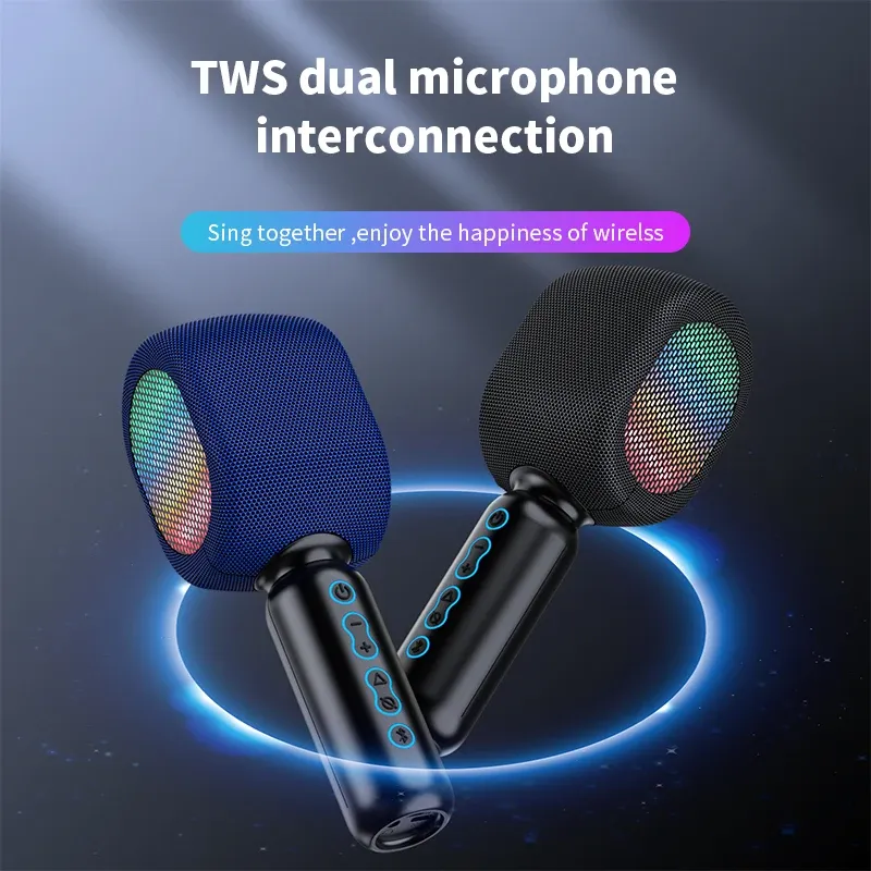 Microphones Microphone de karphone Bluetooth sans fil avec des lumières LED Machine de karaoké avec magie chanter pour les enfants adultes cadeau