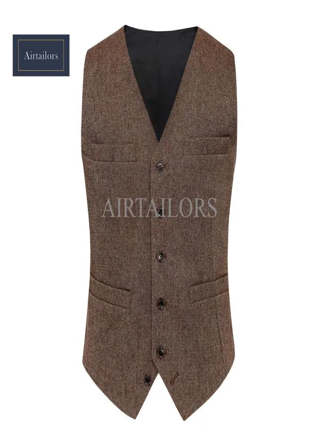 2019 Rustieke bruiloft Bruine wol Tweed Vest mannen Brits stijl bruidegomvesten op maat gemaakte heren pak vesten prom bruiloft waastheren heren dr4803305