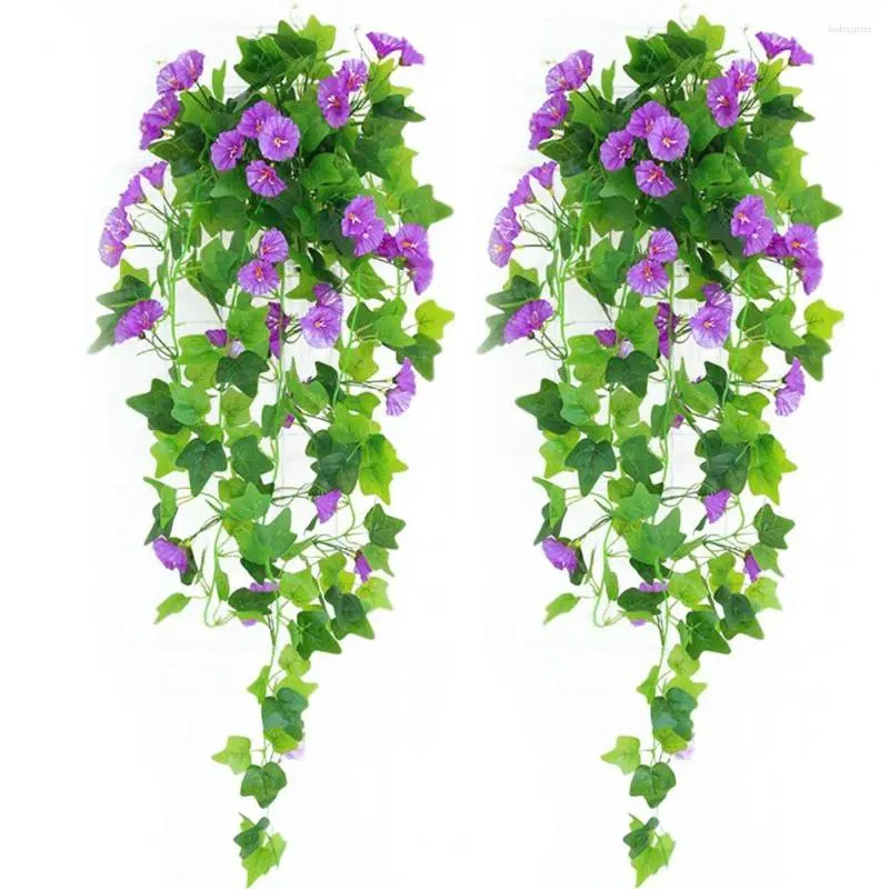 Flores decorativas 2 PPC Simulada Morning Glory Hanging Artificial Outdoor Wedding Jarden Decoración