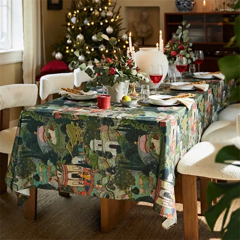 Tkanina stołowa zielony retro obrus amerykański atmosfera jadalnia