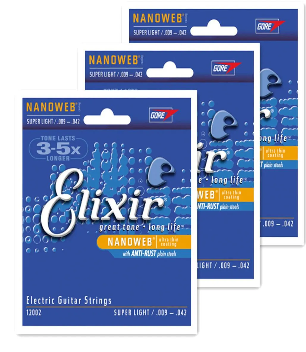 全部12セットスロットElixir 12002 Nanoweb Ultra Thin Coating Electric Guitar Strings Super Light 009042ギターアクセサリー4496485