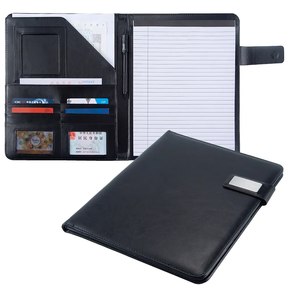 Padfolio Многофункциональная папка A4 Black Business Pu Leather Padfolio Portfolio с магнитным замыканием