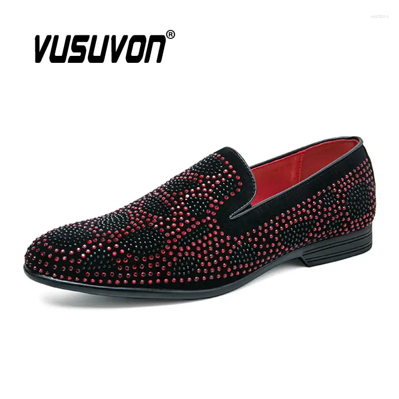 Casual Shoes Luxury Bling Formal Fashion Men Loafers Dress Classic Slip-On Red Black Causal Footwear Big Size 38-47