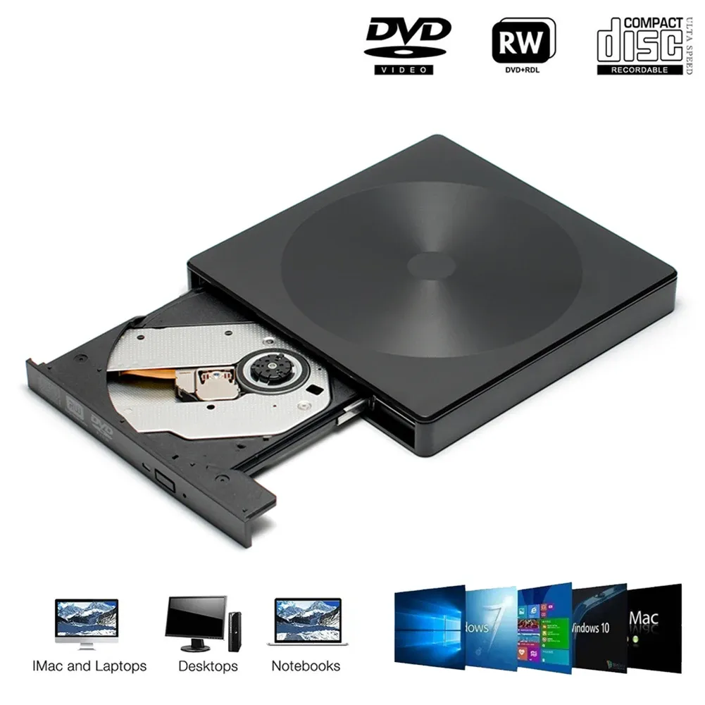 Fälle 12,7 mm Typ C/USB 3.0 externer DVD -Laufwerk CD Player Drive Brenner Reader DVD CDROM Player Optische Laufwerke für PC -Laptop -Desktop