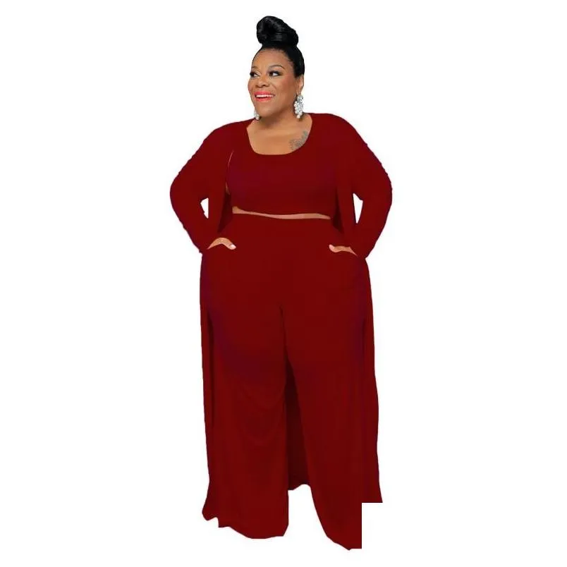 Kvinnor Tvåbitar byxor Casual Women Plus Size Tracksuits Fashion Sports Home Robe Coat Three Piece Passar Kläder stora storlekar för FEMA DHG6L