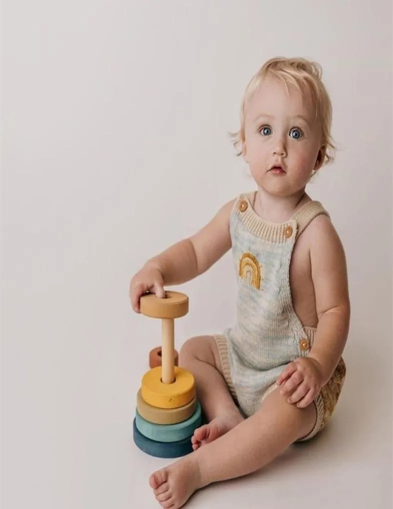 編みベビー服新生児ロンパージャンプスーツボーイレインボー刺繍幼児の女の子ロンパー幼児ロンパーボーイオーバーズ201023997041