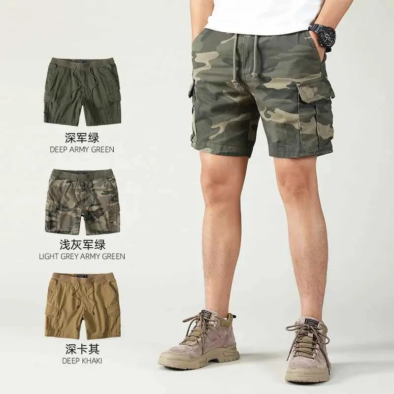 Heren shorts Heren Camouflage Shorts 2024 Zomer retro -Amerikaanse amekaji katoen half broek jeugdheren casual buiten recht werk kleding J240407