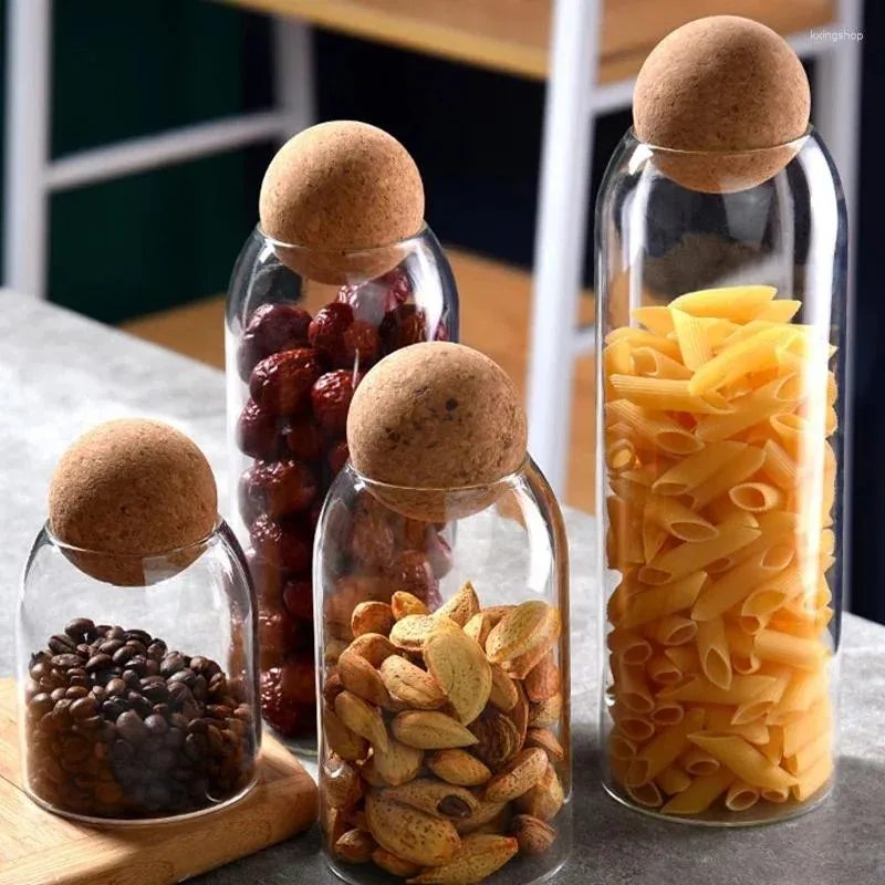 Bouteilles de rangement Boule à la maison Pot en verre sans plomb en liège avec réservoir de bouteille de couvercle céréales de thé scellées