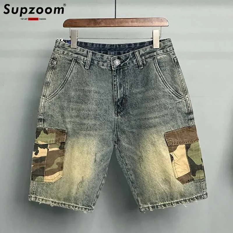 Men's Shorts Supzoo New Arrival Hot Selling Summer Loose Patch Work Fashion Youth Leisure Goods Retro Camo Pocket Denim Shorts for Men J240407