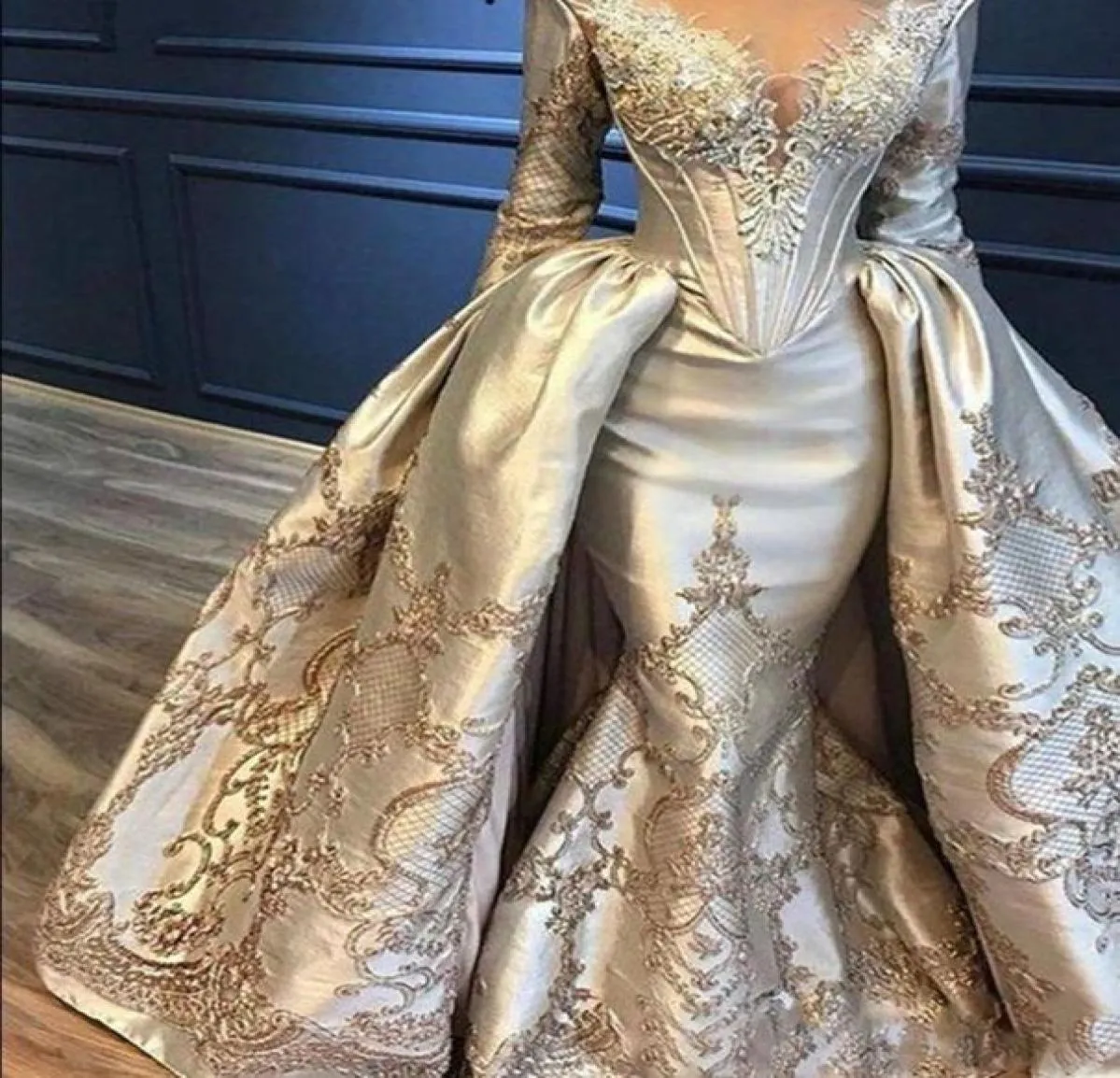 Plus Size Arabisch ASO EBI MERAMID PROM Kleider Spitze Perlen schiere Nacken Abend Formale Party zweite Empfangskleider Kleid ZJ2672471038