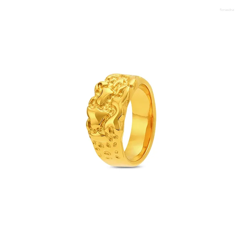 Anelli di nozze leggera Luxury Luxury Gold Texture Anello placcato in acciaio inossidabile per donne Regali natalizi di compleanno di fidanzamento