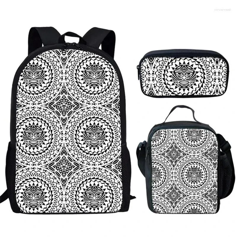 Backpack Cartoon Novelty Polynesian Tribal Tribal 3D Impressão 3pcs/set pupil School Bags Laptop Daypack Lunchag Sags Case de lápis