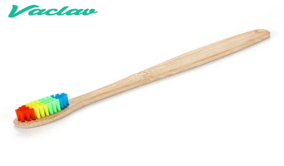 Vaclav 1pc arco -íris bambootoothbrush bambootoothbrush pincel de dente fibra de madeira colorida de dentes de dentes de madeira macia escova de cerdas macia c184247223