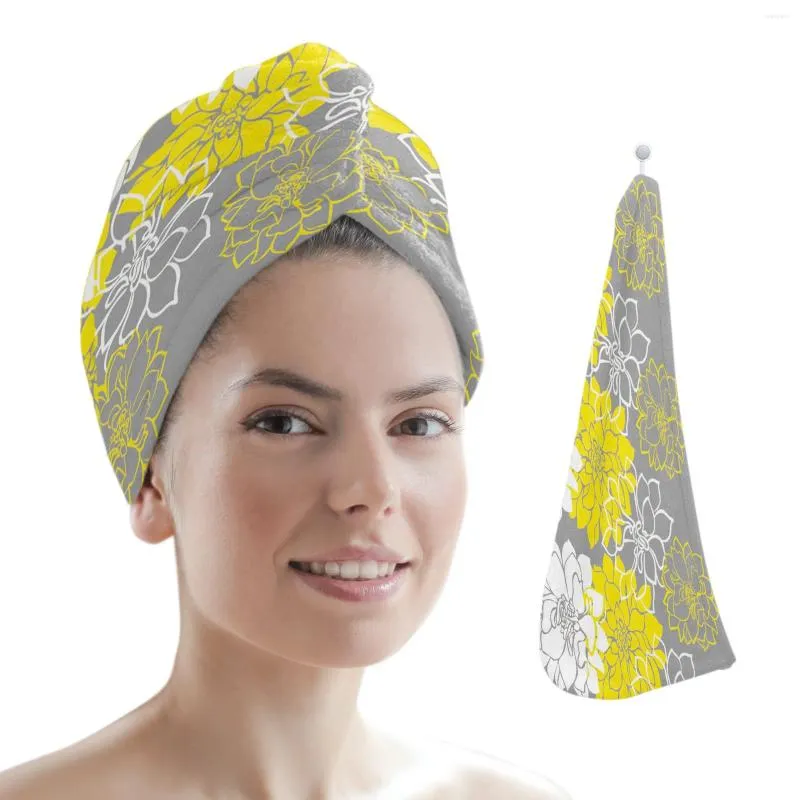 Serviette dahlia jaune blanc coiffure sèche salle de bain absorbante à séchage rapide capuchon de douche microfibre