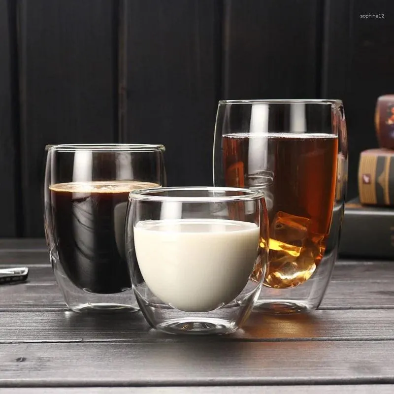 Vingglasögon Vattenflaska Dubbelisolering Glas kopp värmebeständig kaffer Dricker Drickware Bar Köksverktyg