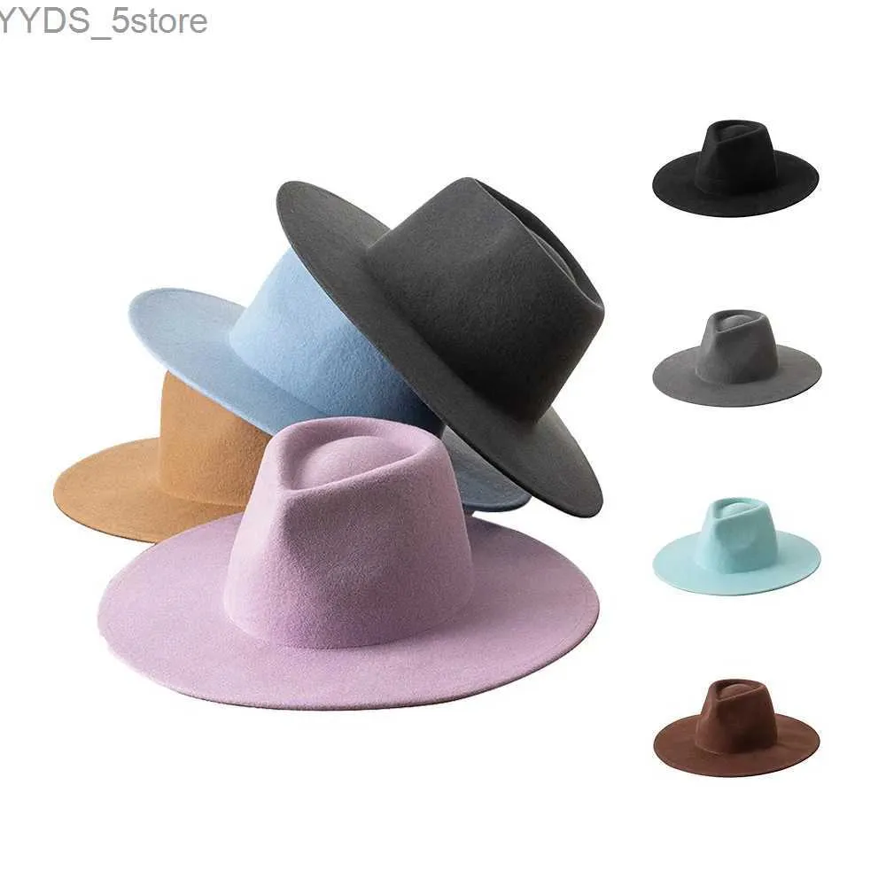 Brede rand hoeden emmer fedora panama hoed wijd trilby vilt feestheren multi-kleuren outdoor yq240407