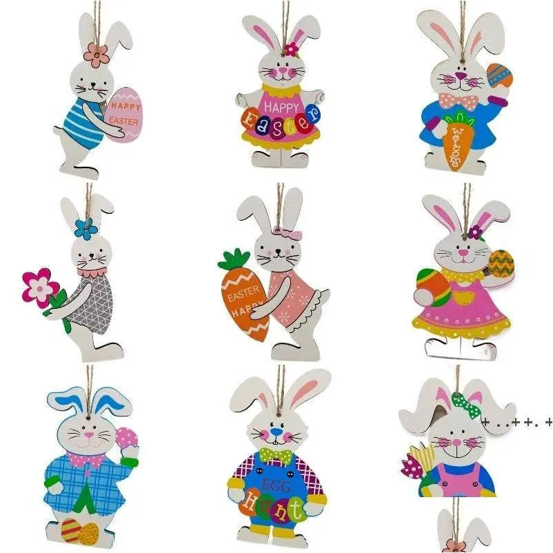 Other Festive & Party Supplies 15Cm Wooden Hanging Ornaments Bunny Rabbit Themed Tags For Easter Home Wall Tree Decor 0123 Drop Delive Dhpuf