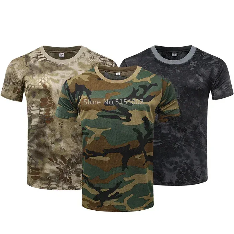 Män avslappnad kort ärm Taktisk militär t-skjortor kamouflage t-shirt snabb torr utomhus gym topp tees last t shirt manliga kläder 240407