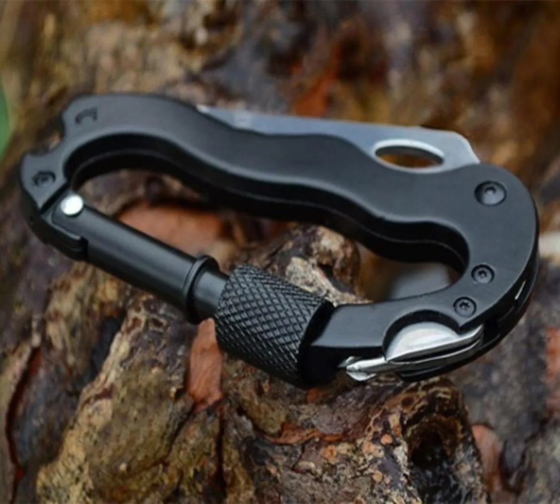 Survival Camping Wandelen 5 in 1 aluminium klimblokkarabiner Hook Gear Multi Tool Buckle Rock Lock9154195