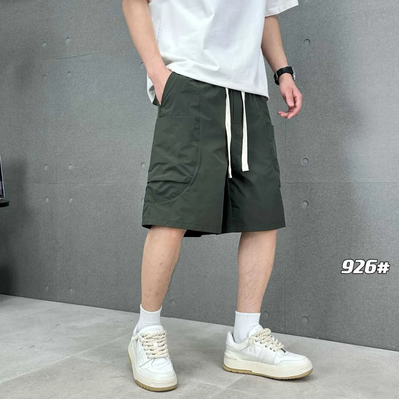 Workwear Shorts für Herren Sommer 2024 Trendy Brandneue Ice Seide Cool Feeling Drawess gerade Beinhosen Sport und Freizeitpentagonal