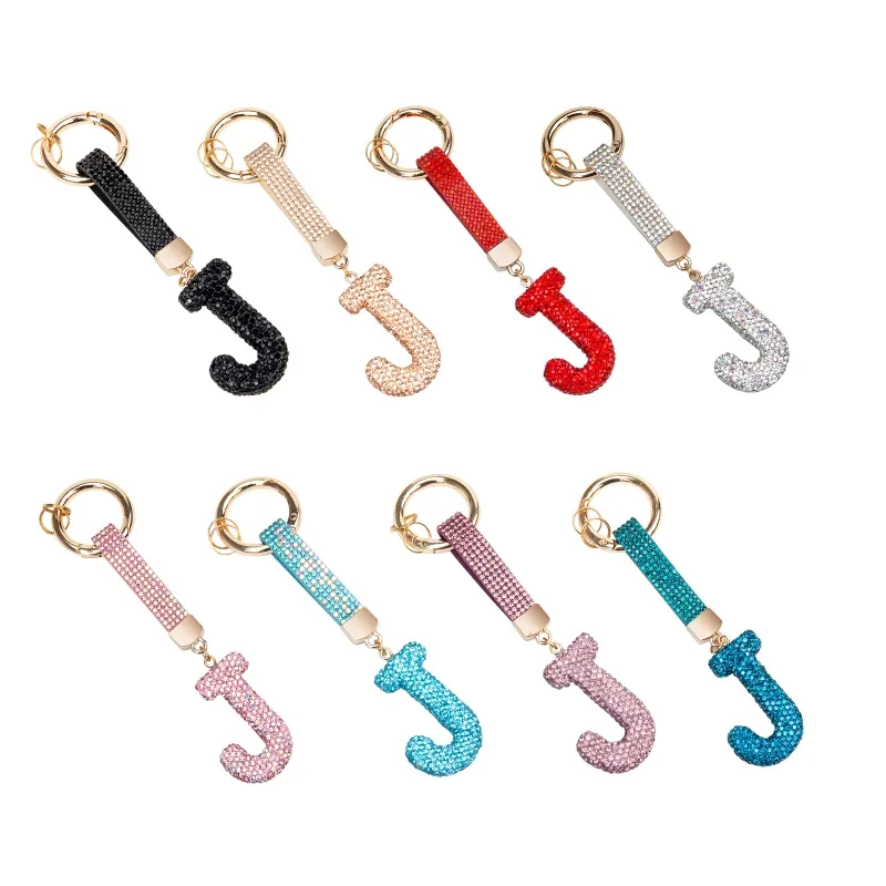 Diamond-set letter keychain letter J Car key pendant ins hot letter key chain