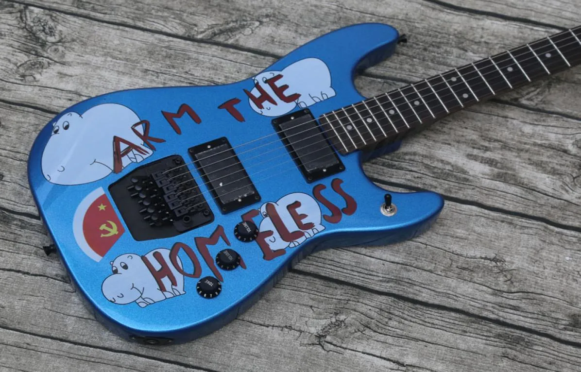 Custom Tom Morello Arm The Metal Metal Blue Electric Guitar Copy EMG Pickups Floyd Rose Tremolo Bridge Locking Nut Black HA7207372
