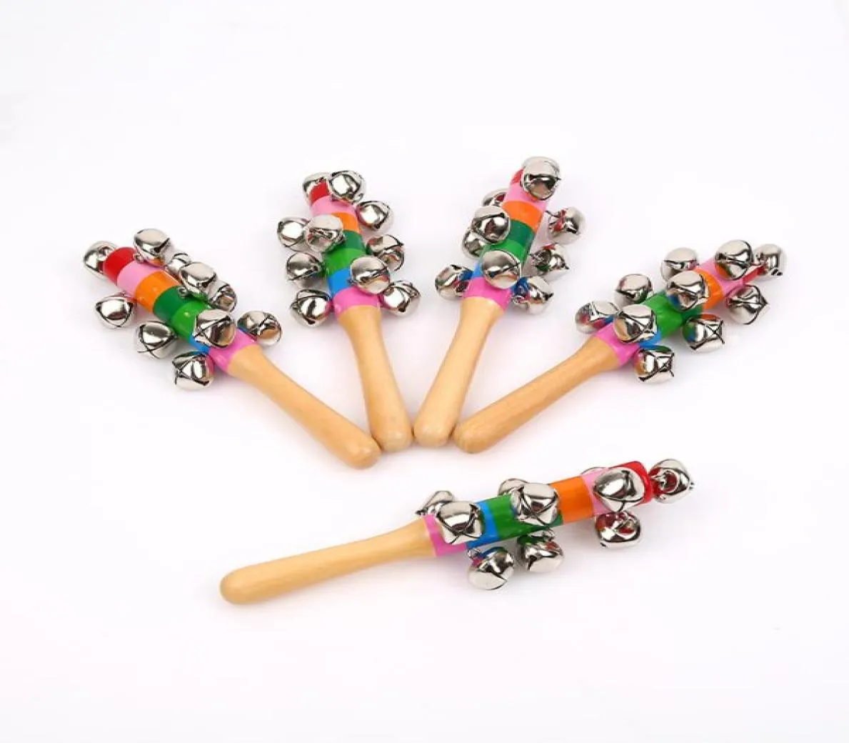 Stick en bois Nouveau style jingle bells arc-en-ciel shake sons sons sonned rattles bébé jouet éducatif 18cm wq561 2023 y27831493