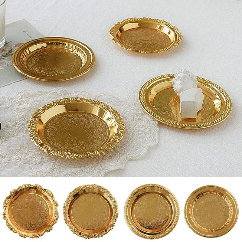 Чайные лотки Винтаж золотой резные лотки для хранения тарелка для украшения ювелирные украшения