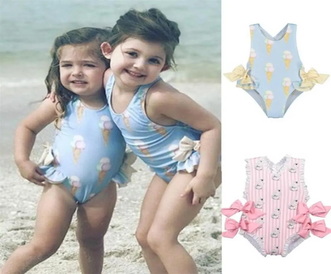 Retail Baby Girls Beautiful Swimming Wear Suits Lovely Flamingo Ice Cream Bear Giraffe Baddräkter barn mode badkläder e10002 y204480607