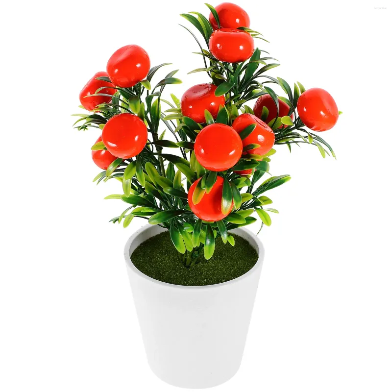 Decorative Flowers Artificial Potted Fruit Tree Realistic Orange Bonsai Ornament Decor