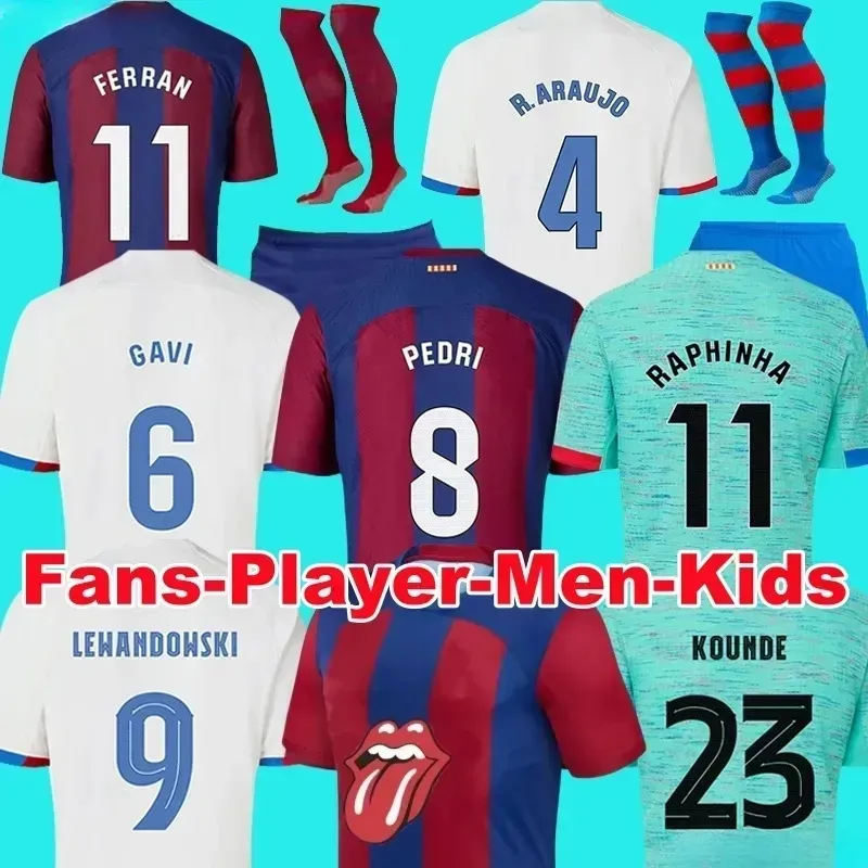 23 24 GAVI Lewandowski FC Barcelonas Soccer Jersey Adama Pedri Camiseta de Futbol Ferran 2023 2024 ANSU FATI MEMPHIS FANS JOUEUR DE FOOTBALL MEN KIT KIT 77