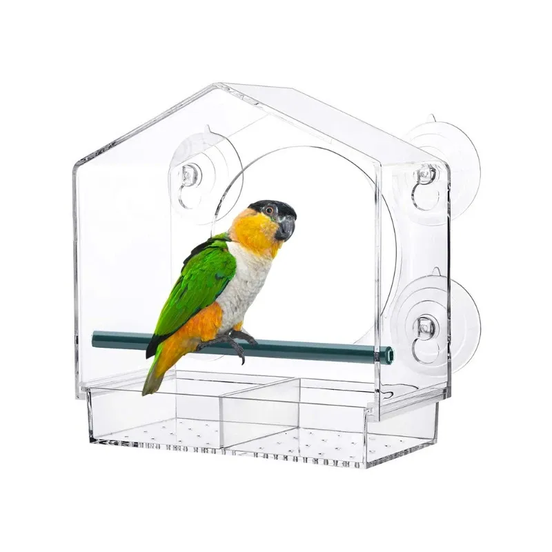 Montagem de janela do alimentador de aves acrílicas transparente com forte bandeja de sementes de sementes de copo para o alimentador de pássaros ao ar livre para Finch Cardinal Bluebird 240407