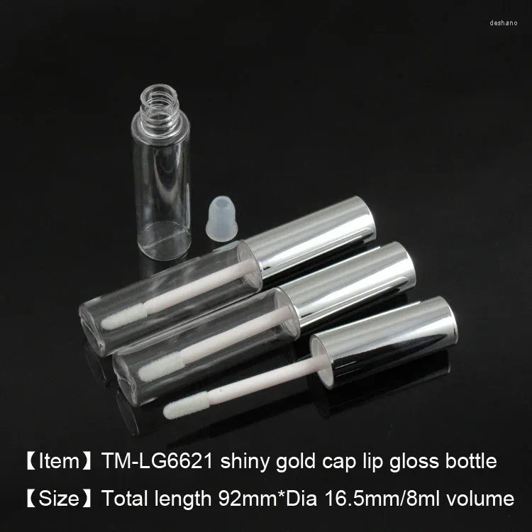 Opslagflessen TM-LG6621 Metallic Shiny Silver Cap 8 ml Ronde Lip Gloss Tube PETG Cosmetische fles 250 stks/Lot