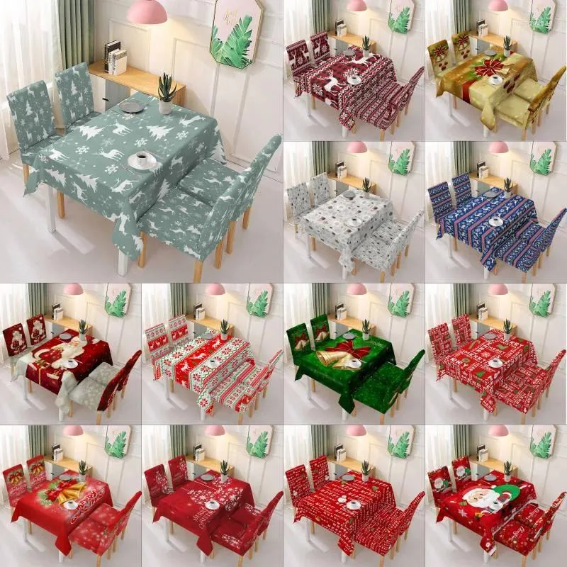 Tafelkast Kerstmis met 4 eetkamerstoel Slipcovers Waterdichte kamer tafelkleed stoel slipcover voor feestdecoraties