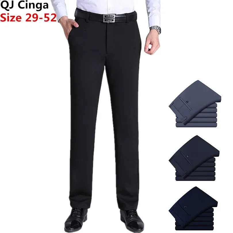 Black Men Office Byxor Plus Size Business Casual Suit Pants Blue Grey Dress Pantalones Hombre Spring Autumn Man Slacks 240326