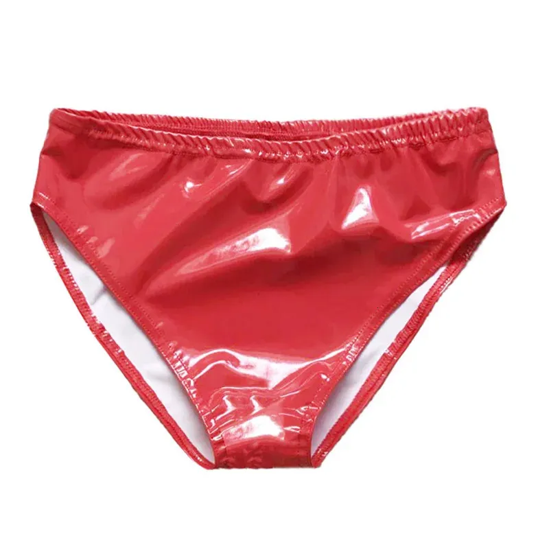 Solid Color Faux PU Leather Sexy Panties Glossy High Waist Briefs Womens Underwear S3XL Plus Size Shiny Thong Majtki Damskie 240407