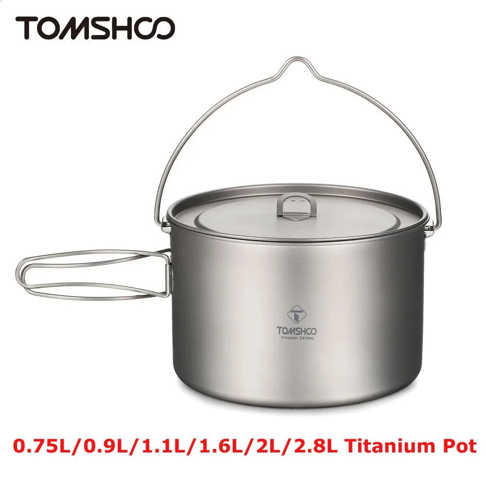 Tomshoo Pot 075L09L11L16L2L28L Ultraleicher Hänge w Deckel und faltbares Griff Outdoor Camping Küchengeschirr 240306