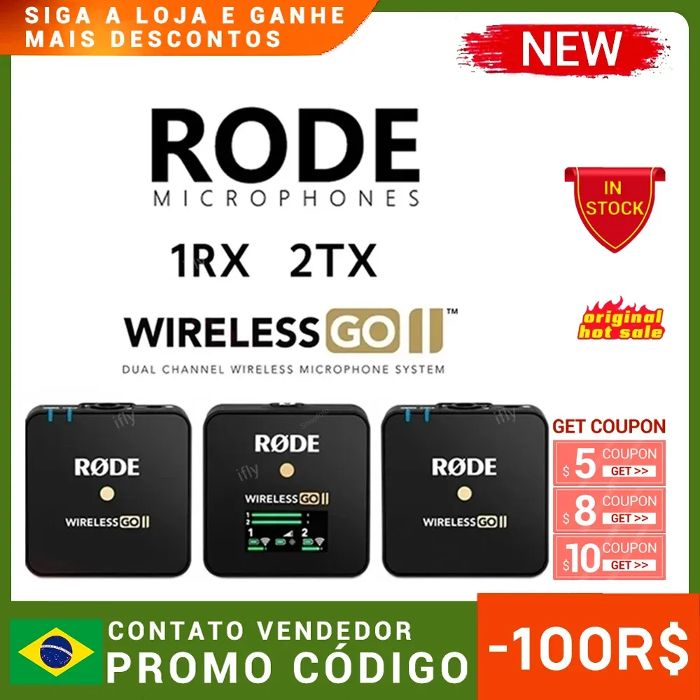 Microfones Rodado sem fio GO2 GO II Sistema de microfone Lavalier Wireless para Smartphones Laptop Laptop Gooseneck Microfone PK Comica Boomx