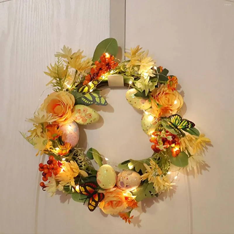 Decorative Flowers Easter Day Wreath Fake Garland Artificial Flower Plant Garlands Rattan Foam Orange Wall Hanging Ornament Decoration