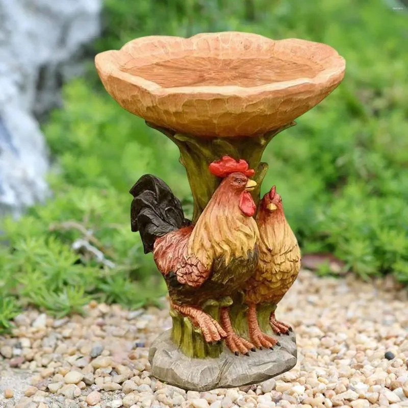 Garden Decorations Bird Bath Bowl Rooster Statue Figurine Decorative Gift Resin Feeder