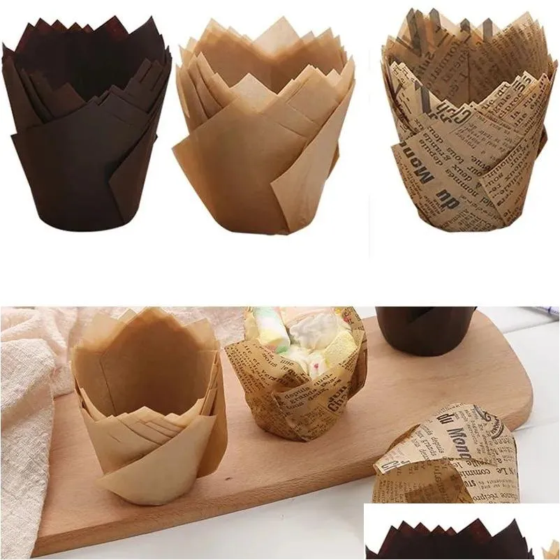 Cupcake 50st/Lot Tip Baking Cups Muffin Liners Holder Rustic Wrapper Molde Paper Bakeware Tools Au24 Drop Delivery Home Garden Kitch DHFSK