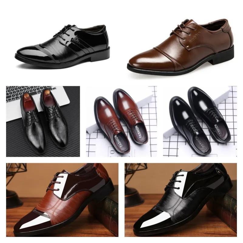 New Top Designer Multi style leather shoes, men's black casual shoes, large-sized business dress shoes, pointed tie up wedding shoes