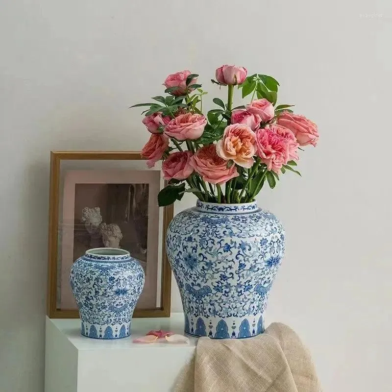 Vazen blauw en wit aardewerk vaas vintage eettafel kantoor huisdecoratie woonkamer ornamenten bloem ware