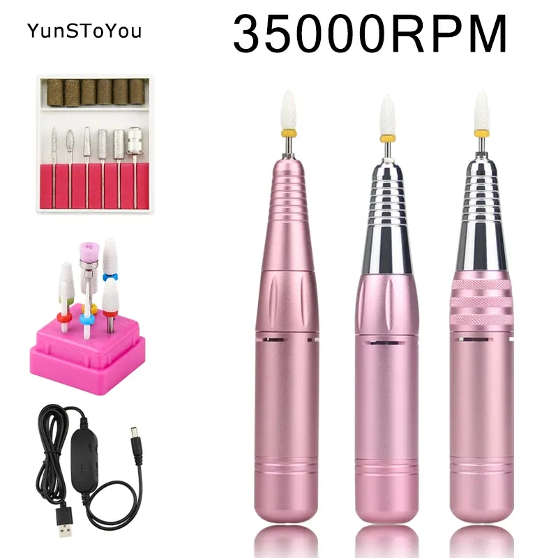 Perceaux à ongles Drillage Hine 35000 tr / min Manucure électrique Hine USB Portable Nail Drill Pen for Gel Polish Milling Files Bit Tool