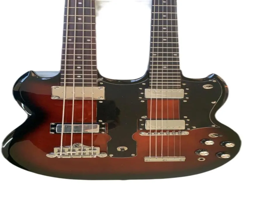 Custom Shop Tobacco Sunburst 1275 Double Neck SG Electric Guitar 4 Strings Bass 6 String Guitars Black Pickguard Chrome Hardwa5578228