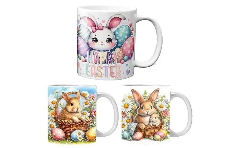 Śliczne ceramiczne kubki dla dzieci urodzinowy Bunny Rabbit Kubek mikrofalowy Safe Drukuj kawa kubek 240407