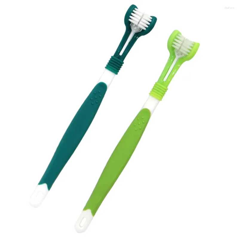 Abbigliamento per cani 2 pcs triplo gatto e manico del dito spazzolini da denti per i gatti dei cani La maggior parte degli animali domestici (verde scuro)