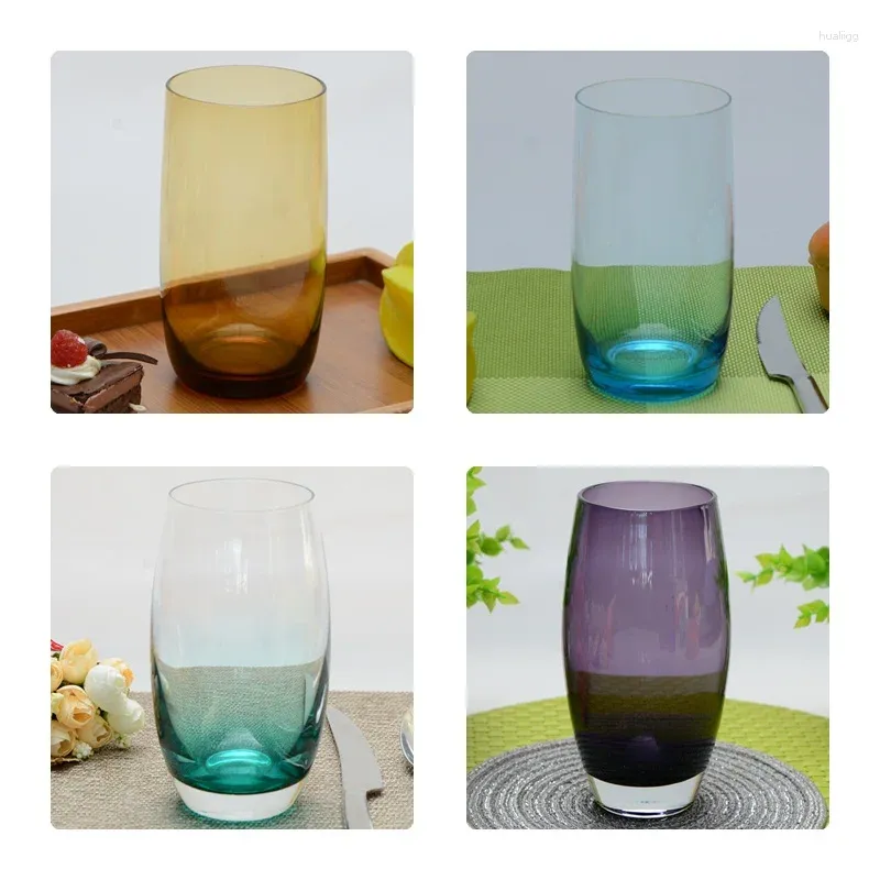 Copos de vinho European Color Glass Tea Cup de leite de leite redondo suco redondo