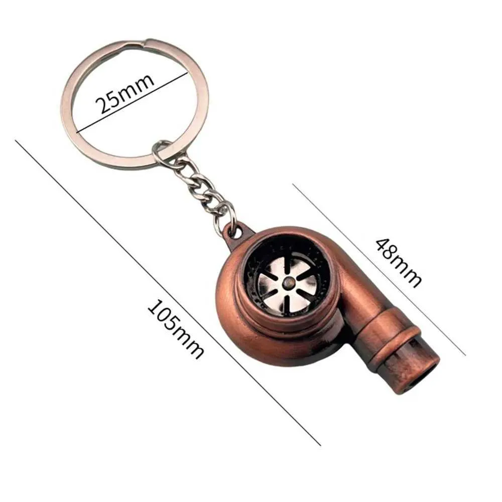 Keychains Lanyards Whistle Sound Turbo Keychain Sleeve Bearing Rotating Automotive Parts Model Turbocharger Ring Keyring Q240403