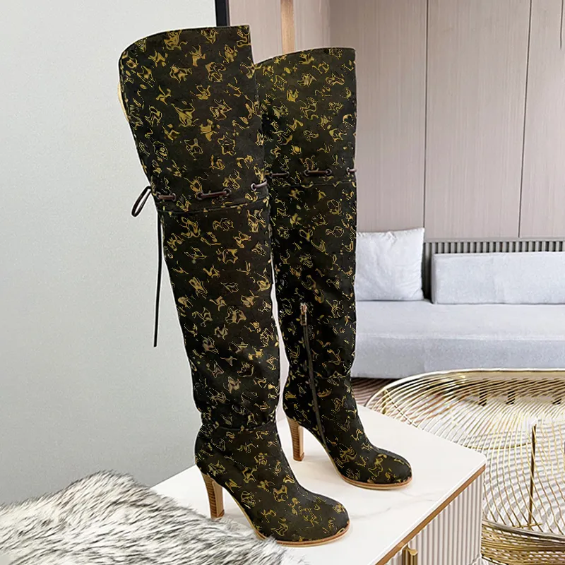 Save Big on Bulk Over The Knee Lace Up Boots Over The Knee Boots Designer  Boots Women Winter Boot Adjustable Straps Canvas Zipper Laces Ladies Girls 